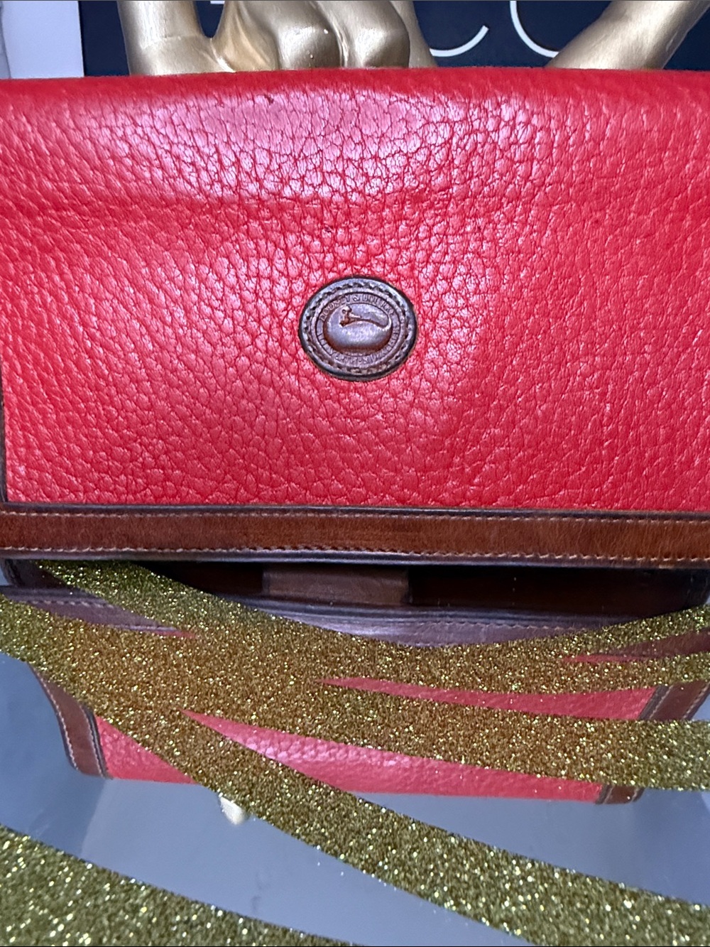 Dooney & Bourke Red Leather Shoulder Bag with Brown Trim - Picture 3 of 9